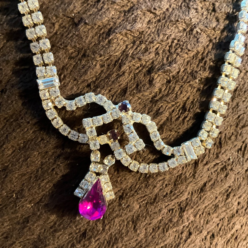 Vintage W Lind signed rhinestone necklace and earrings 1980s